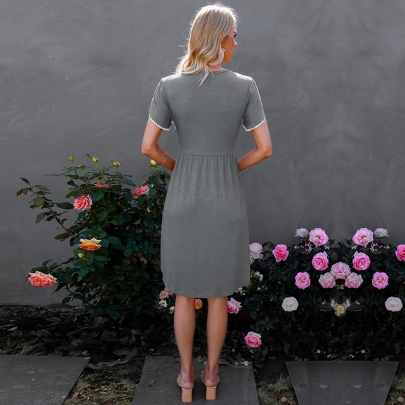 women's Round Neck Short Sleeve Mid Length Dress - Picture 3 of 16